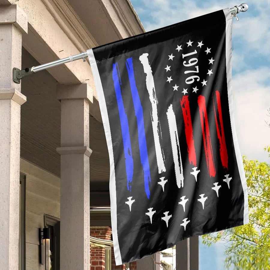 1976 Patriotic Air Force House Flag | Vintage Jet Fighter Graphic | Premium Weather-Resistant Polyester | July 4th Military Decor Gift