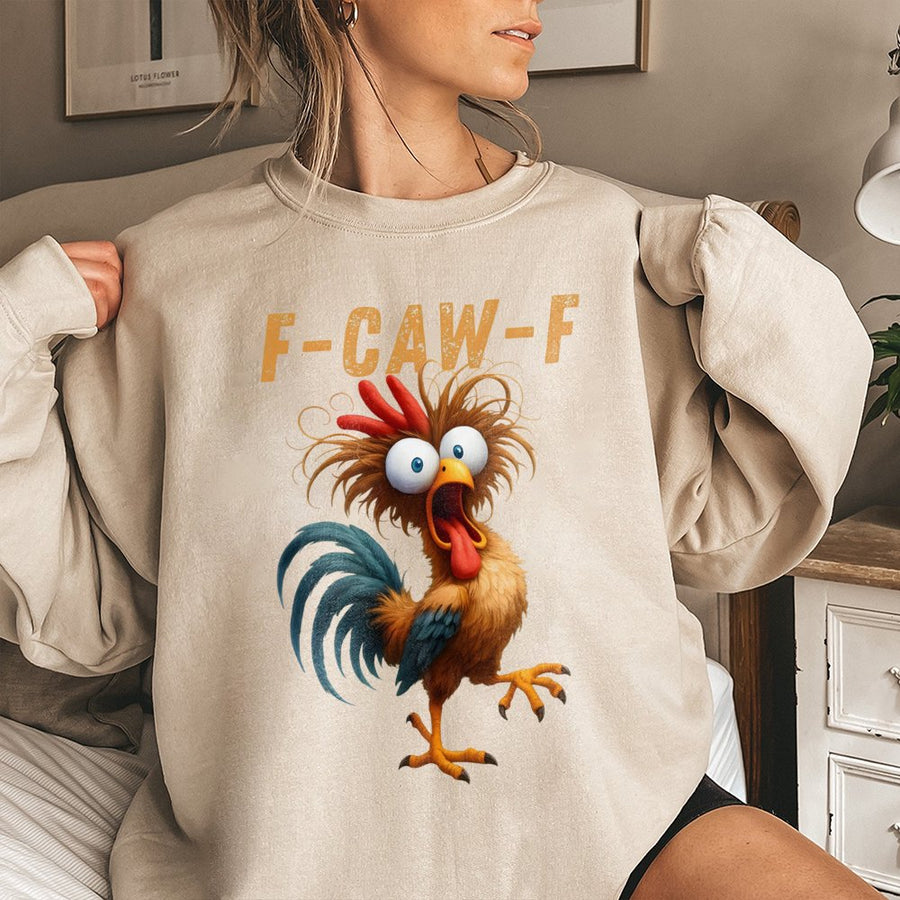 Funny Chicken Sweatshirt | F-Caw-F Rooster Graphic Design | Premium Cotton Blend Crewneck | Humorous Farm Animal Gift For Men And Women