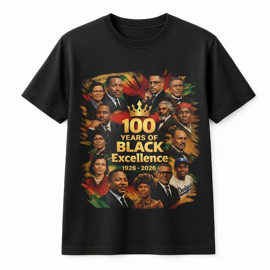 100 Years Of Black Excellence T-Shirt | Historical African American Leaders Graphic Tee | Premium Cotton Casual Wear | Black History Month Gift