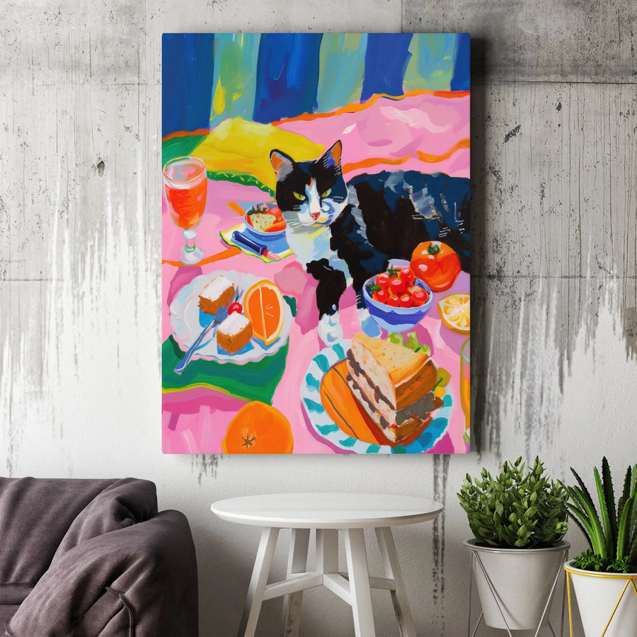 Colorful Tuxedo Cat Canvas Art | Vibrant Fauvist Style Painting | Premium Fade-Resistant Print | Unique Gift for Cat Mom Home Decor