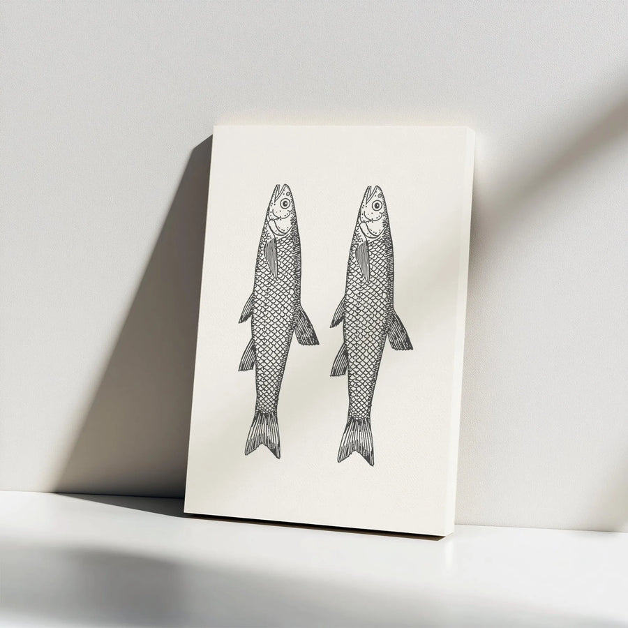 Minimalist Fish Wall Art | Two Fish Line Drawing Print | Premium Gallery Wrap Canvas | Coastal Decor Gift for Home or Office