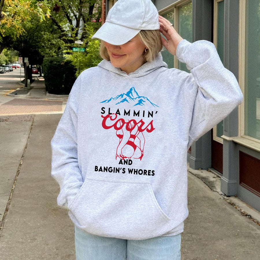Party Hard With Our Slammin' Coors And Bangin'S Whores Hoodie! Unisex Graphic Hoodie Soft, Perfect For Lake Days, Rodeos