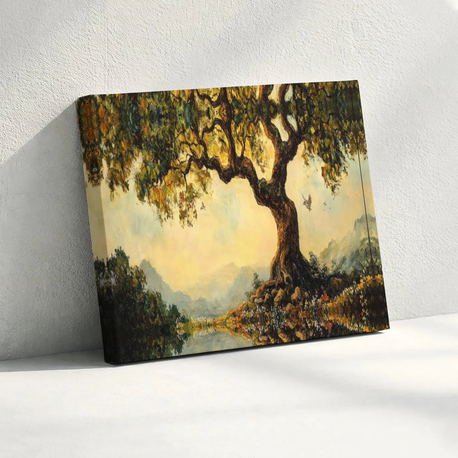 Tree of Life Canvas Wall Art | Vintage Landscape Oil Painting Style | Premium Gallery Wrapped Canvas | Living Room & Office Decor Gift