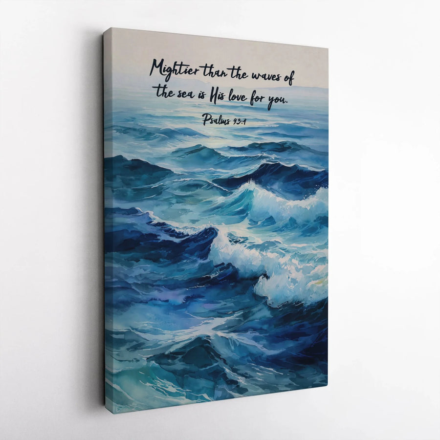 Psalms 93:4 Bible Verse Wall Art | Mightier Than The Waves Ocean Print | Gallery Wrap Canvas | Christian Home Decor Gift