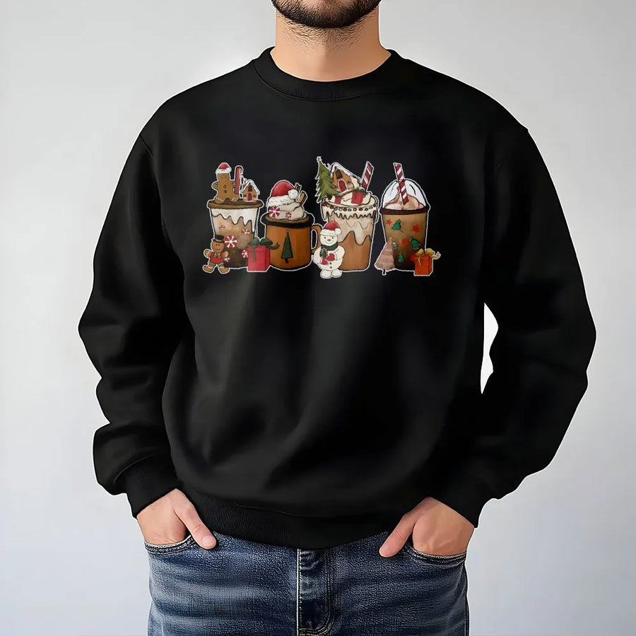 Christmas Coffee Sweatshirt | Gingerbread Latte Graphic Print | Premium Cotton Blend | Cozy Holiday Gift for Coffee Lovers