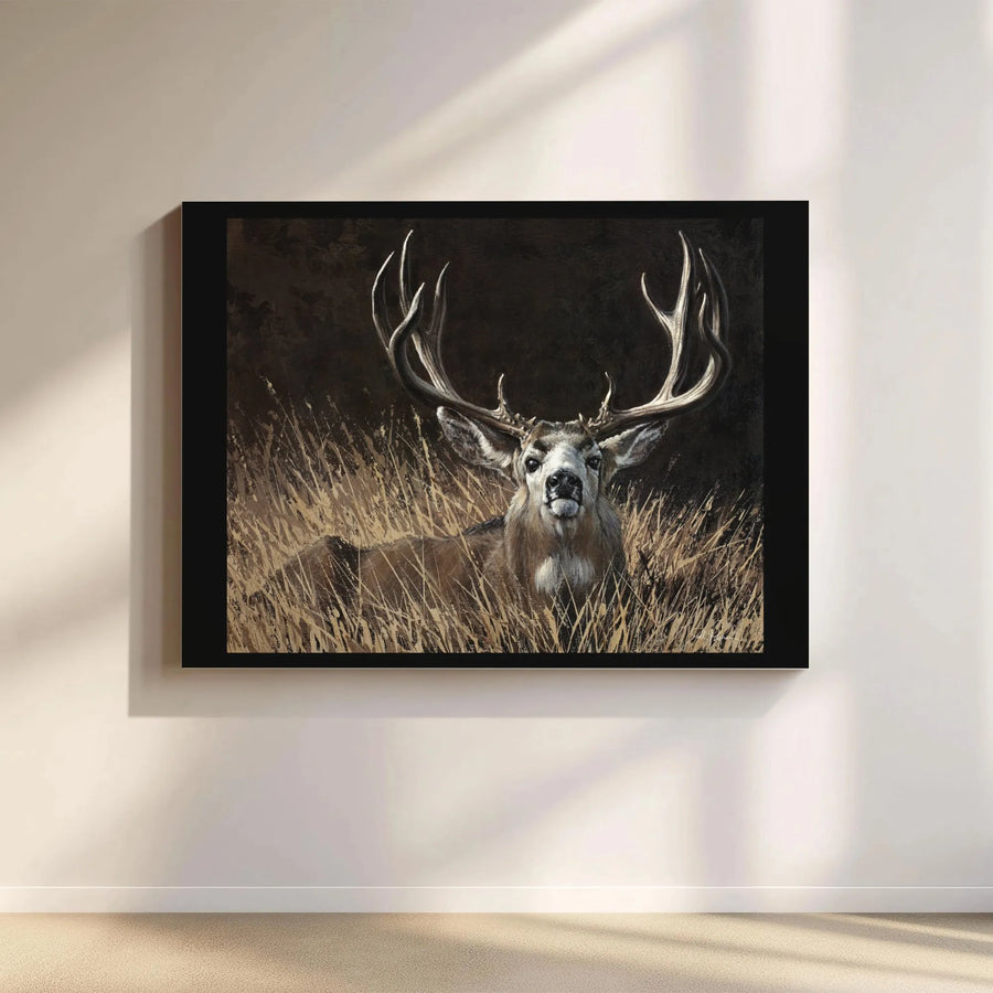 Mule Deer Canvas Wall Art | Large Antler Buck Wildlife Portrait | Premium Gallery Wrapped Decor | Nature Lover Gift for Hunting Lodge Cabin
