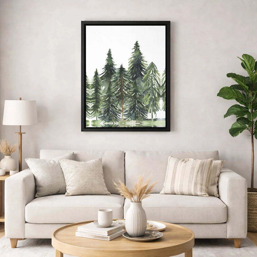 Watercolor Pine Tree Forest Canvas | Gallery Wrap Nature Wall Art | 1.25 Inch Premium Canvas Print | Rustic Home Decor Gift