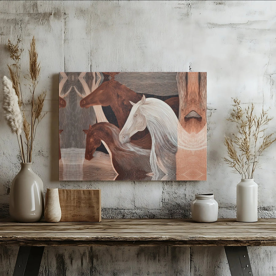 Abstract Horse Canvas Wall Art | Minimalist Line Drawing Equine Print | 1.25 Inch Gallery Wrap | Modern Farmhouse Decor For Living Room
