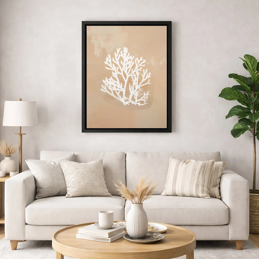 White Sea Coral Canvas Wall Art | Minimalist Coastal Decor Print | Premium Fade-Resistant Gallery Wrap | Modern Neutral Home Office Decor Gift