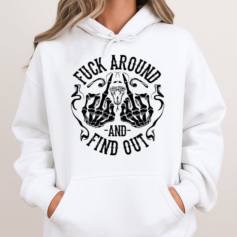 Fuck Around And Find Out Hoodie | Skeleton Middle Finger Graphic | Premium Cotton Blend | Edgy Streetwear Gift For Rebel Men And Women