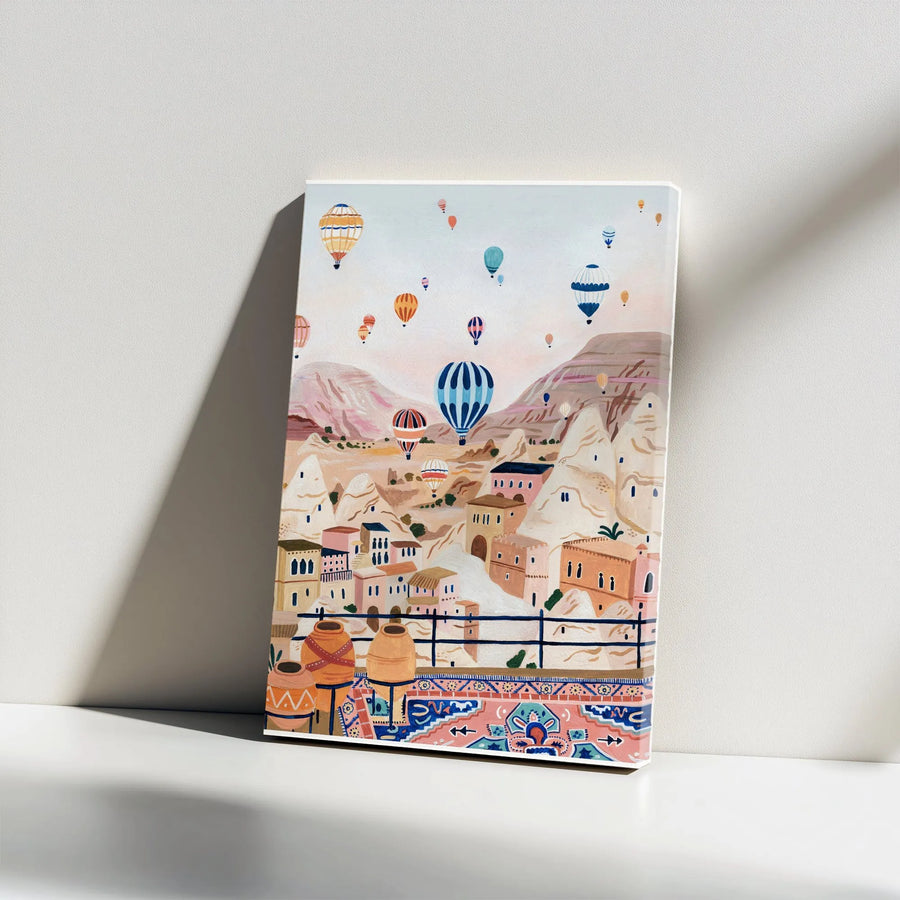 Cappadocia Hot Air Balloons Wall Art | Painterly Landscape Canvas Print | 1.25 Inch Gallery Wrap | Premium Travel Decor For Wanderlust Lovers