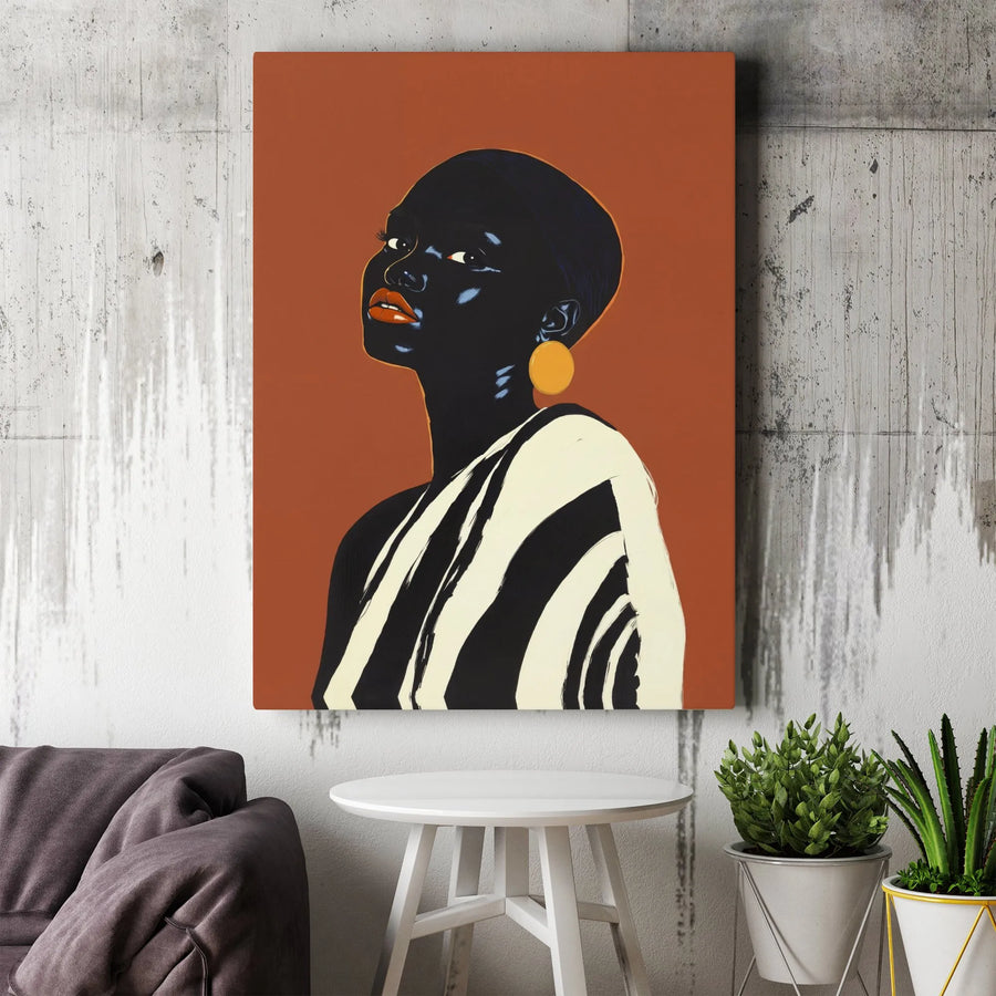 Black Woman Canvas Wall Art | Modern Minimalist Portrait Illustration | Thick Gallery Wrapped Canvas | Premium Afrocentric Home Decor Gift
