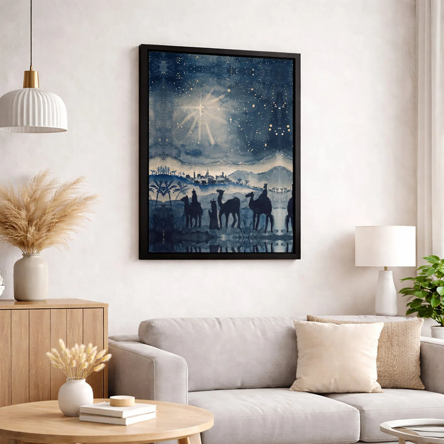 Nativity Scene Canvas Print | Three Wise Men Bethlehem Watercolor Wall Art | Premium Fade-Resistant Gallery Wrap | Religious Christmas Gift Decor