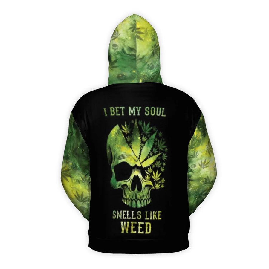 Weed Skull 3D Hoodie | Marijuana Leaf Graphic Pullover | Premium All-Over Print Sweatshirt | Edgy Gift for Cannabis Enthusiasts
