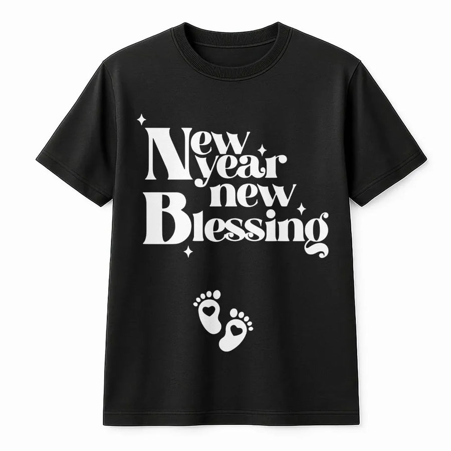 New Year New Blessing T-Shirt | Pregnancy Announcement Graphic Tee | Premium Cotton Soft Gift | Expecting Mom New Year's Eve Reveal