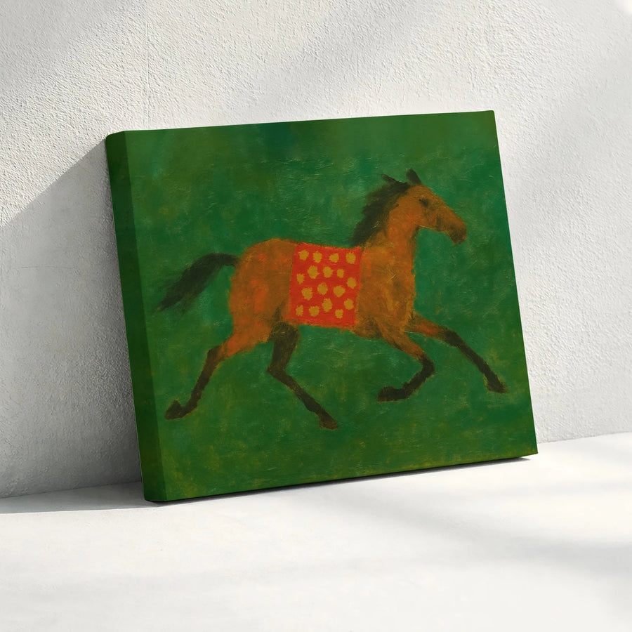 Running Horse Canvas Wall Art | Folk Art Style Equestrian Print | Premium 1.25-Inch Gallery Wrap | Southwestern Home Decor Gift