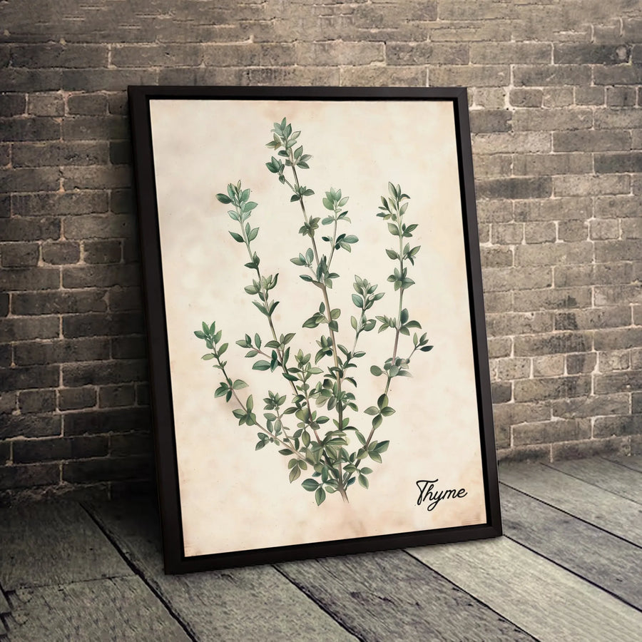 Thyme Botanical Canvas Wall Art | Vintage Herb Illustration Print | Premium Gallery-Wrapped Decor | Farmhouse Kitchen Gift for Gardeners