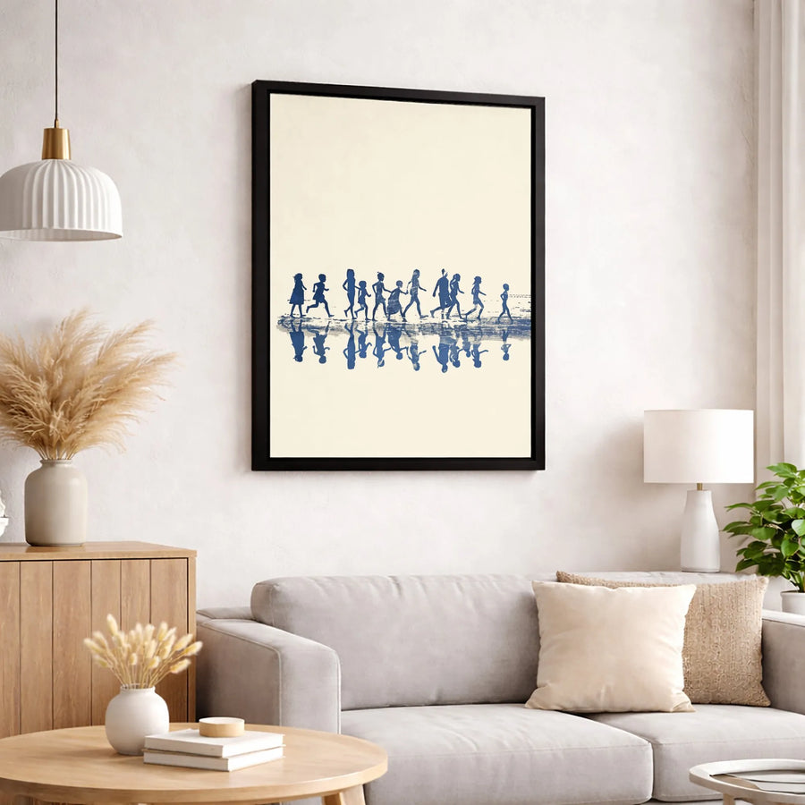 Beach Kids Silhouette Canvas | Minimalist Children Walking Art | Premium Fade-Resistant Print | Coastal Home Decor Gift
