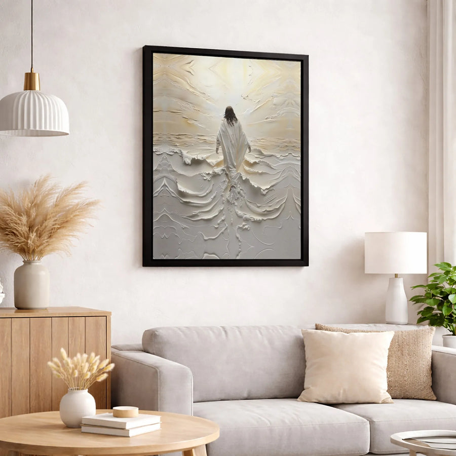 Jesus Walking On Water Canvas Art | Modern Textured Religious Wall Decor | Premium Fade-Resistant Print | Spiritual Gift for Home and Office