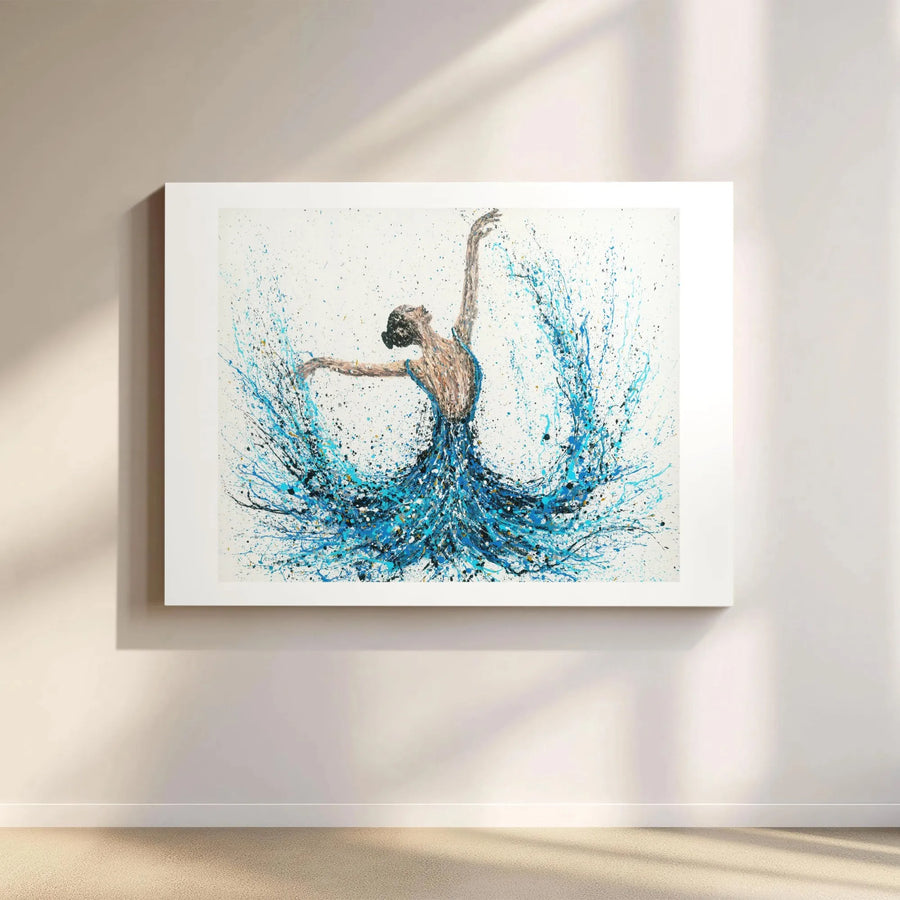 Abstract Ballerina Canvas Print | Blue Splatter Paint Dancer Art | 1.25" Gallery Wrap Premium Canvas | Gift for Dance Lover & Modern Home Decor