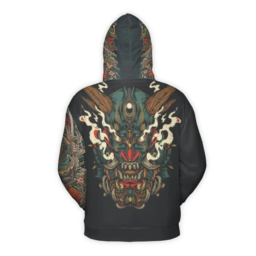 Japanese Oni Demon Hoodie | Traditional Hannya Mask Tattoo Graphic | Premium Soft Brushed Fleece | Unisex Streetwear Gift for Men and Women