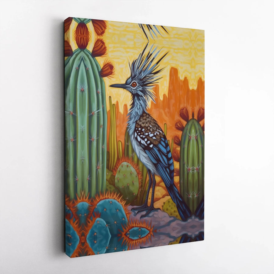 Roadrunner Canvas Wall Art | Vibrant Southwestern Desert Scene | Thick Gallery Wrap Canvas | Boho Home Decor Gift