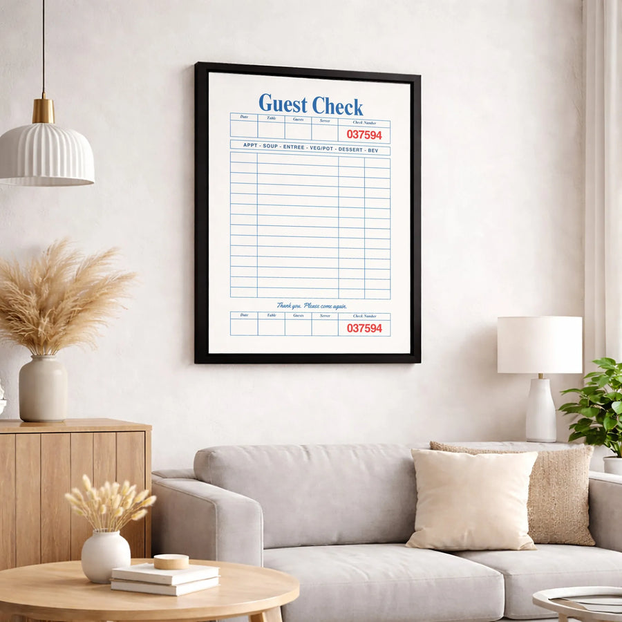 Guest Check Canvas Art | Retro Restaurant Bill Print | 1.25 Inch Premium Gallery Wrap | Kitchen Decor & Unique Gift For Foodies