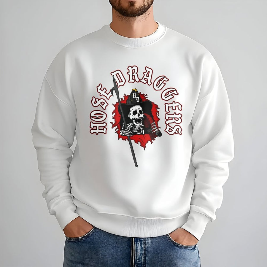 Hose Draggers Firefighter Sweatshirt | Skeleton Fire Dept Graphic | Premium Cotton Blend | Gift For Fireman Or First Responder
