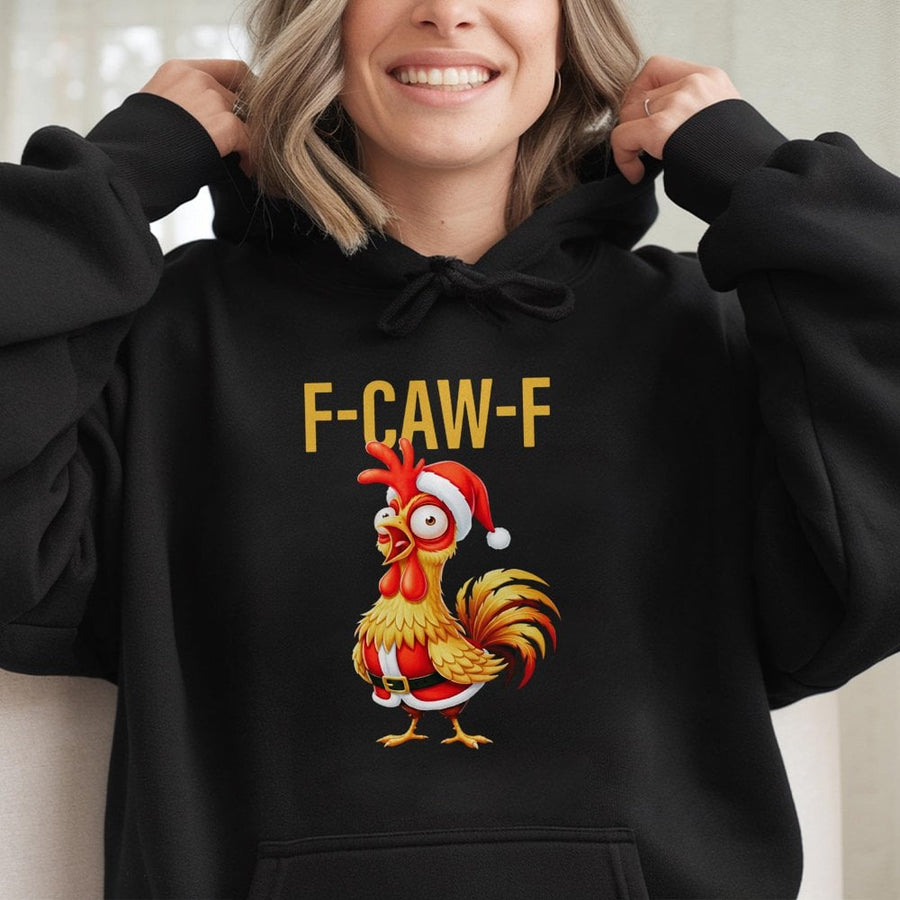 Funny Christmas Chicken Hoodie | Santa Rooster F-CAW-F Graphic | Premium Cotton Blend | Holiday Gift For Men And Women
