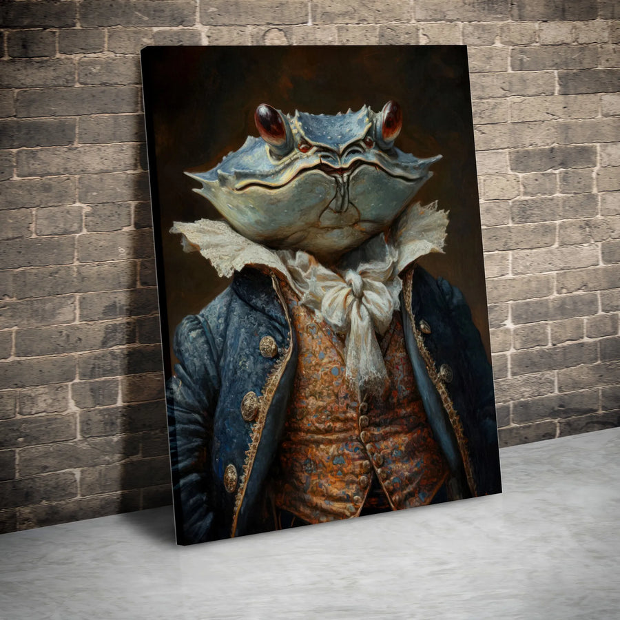 Aristocratic Crab Portrait Wall Art | Vintage Nobleman Victorian Style | Premium Gallery Wrap Canvas | Unique Home Office Decor Gift