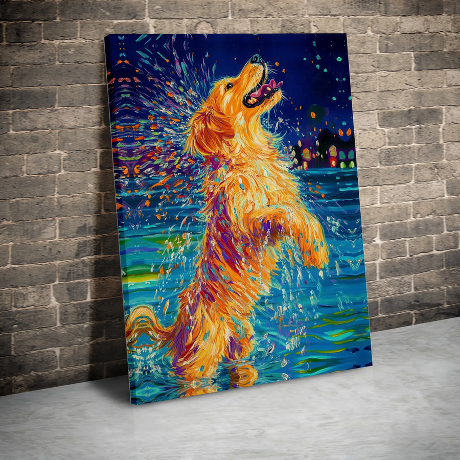 Golden Retriever Canvas Wall Art | Vibrant Impressionist Dog Painting | Premium Gallery Wrap Print | Gift for Dog Lovers & Pet Owners
