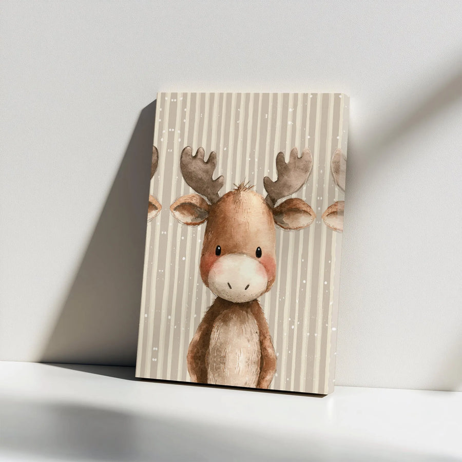 Baby Moose Canvas Wall Art | Watercolor Woodland Animal Nursery Decor | Premium Gallery Wrap Print | Cute Gender Neutral Baby Shower Gift