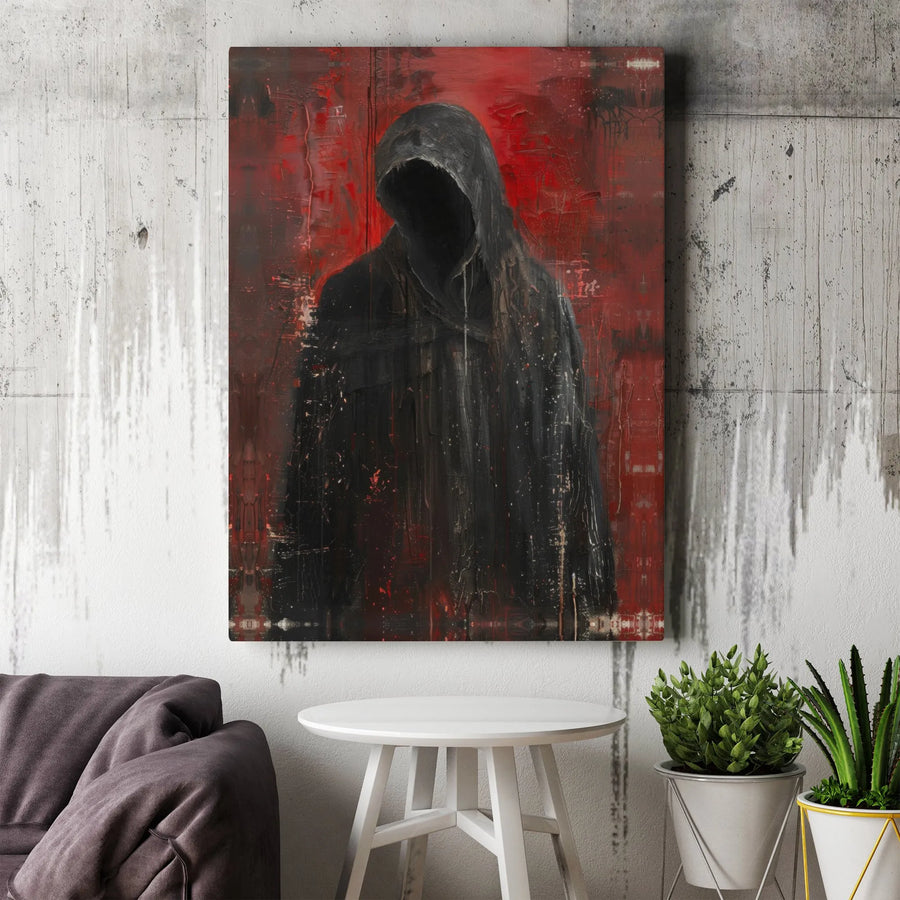 Faceless Hooded Figure Canvas Art | Abstract Dark Surrealism Print | Gallery Wrapped 1.25" Profile | Gothic Home Decor & Office Wall Art