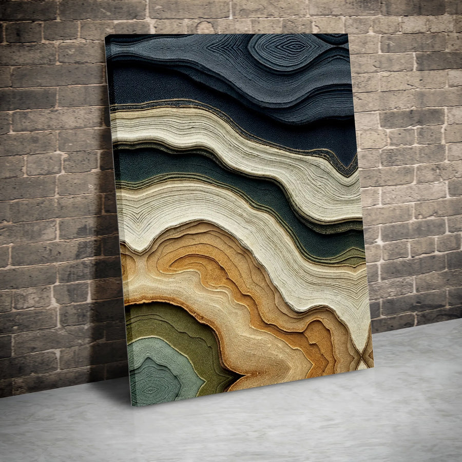 Abstract Agate Wall Art | Earth Tone Geode Wavy Layers Canvas Print | Premium Gallery-Wrapped 1.25" Profile | Modern Minimalist Home Decor