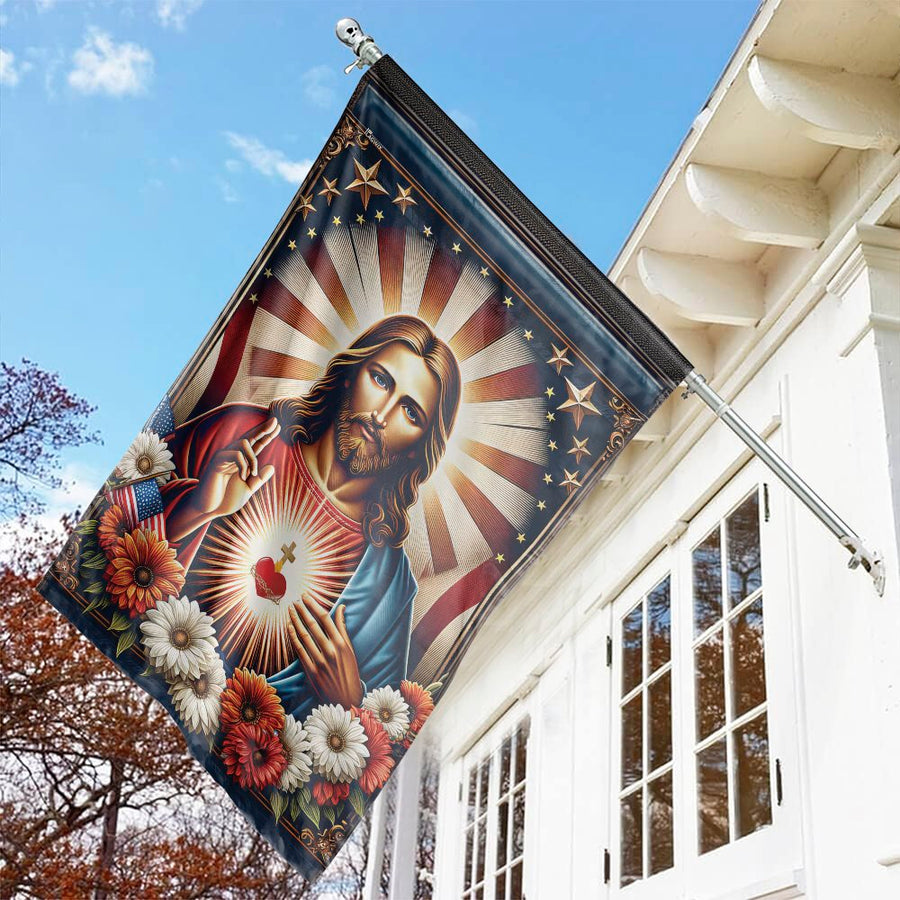 Sacred Heart of Jesus Patriotic Garden Flag | Religious American Faith Garden Decor | Durable 100% Polyester | Christian Gift for Home Exterior