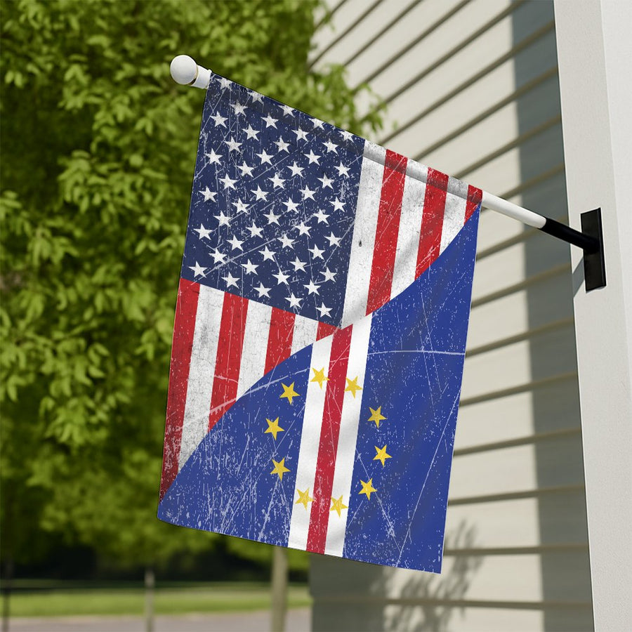 USA and Cape Verde Friendship Flag | Vintage Distressed Split Design | Premium Weather-Resistant Polyester | Outdoor Garden or Home Decor Gift