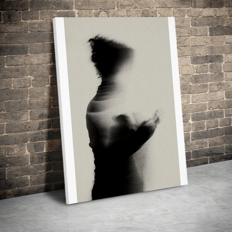 Abstract Figure Vertical Canvas | Black and White Grainy Portrait | Premium Gallery Wrapped Print | Modern Minimalist Home Decor Gift