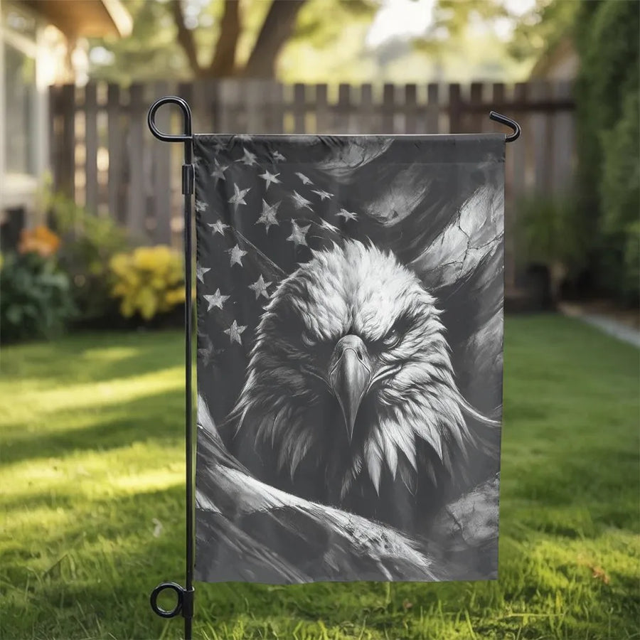 American Flag Eagle Garden Flag | Monochrome Bald Eagle Patriotic Art | Double-Sided Weatherproof 2-Layer Polyester | Memorial Day Veteran Gift Yard Decor