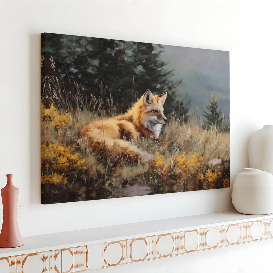 Fox Canvas Wall Art | Vintage Woodland Fox Painting Print | Premium Gallery Wrapped Canvas | Rustic Cabin Decor Gift for Nature Lover