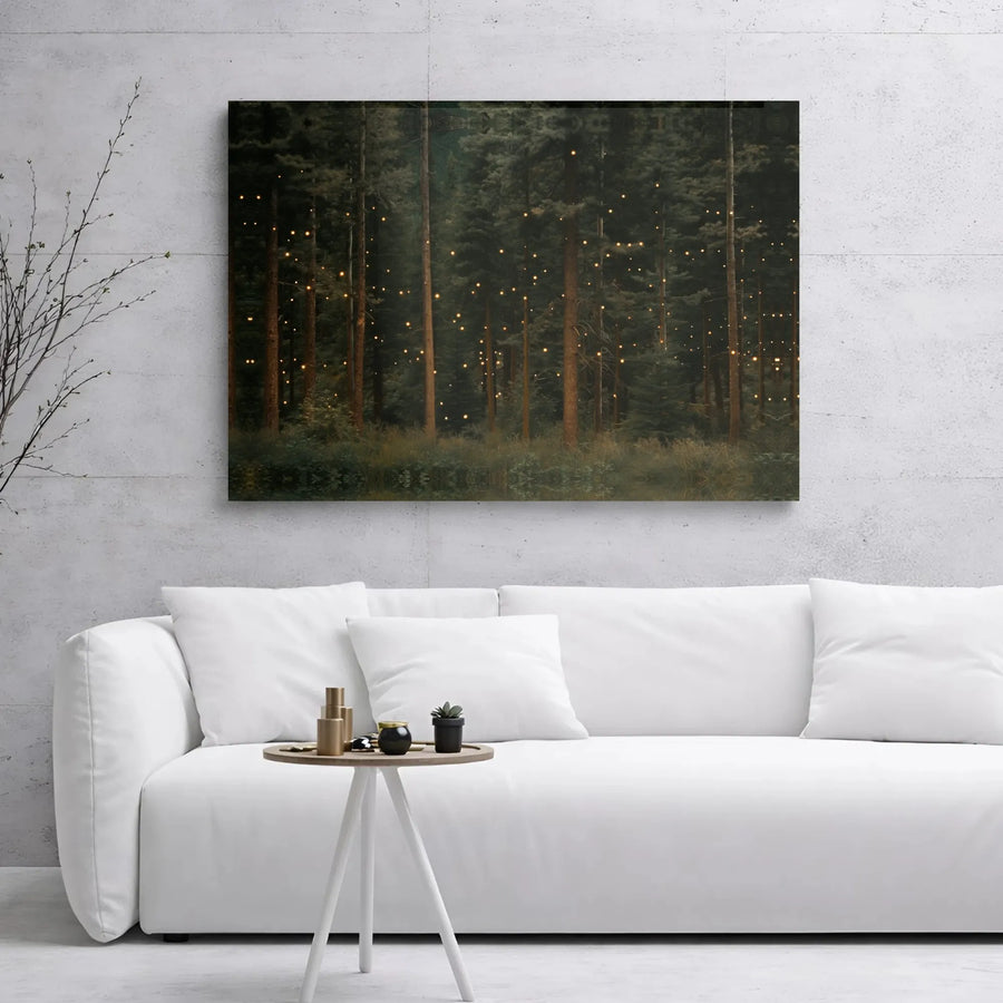 Enchanted Forest Canvas Print | Glowing Fireflies Wall Art | Premium 1.25-Inch Gallery Wrap | Whimsical Nature Decor For Home Or Office