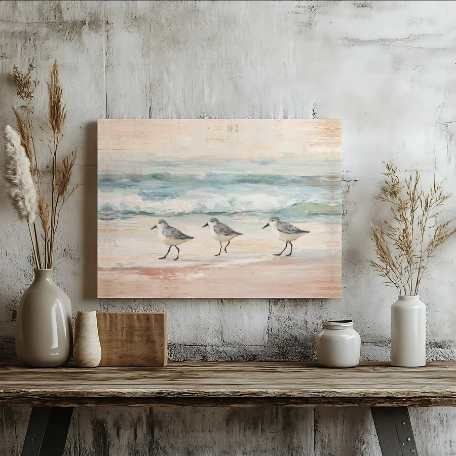 Sandpiper Beach Canvas Art | Serene Coastal Birds Seascape Painting | Thick Gallery Wrapped Canvas | Nautical Home Decor Gift