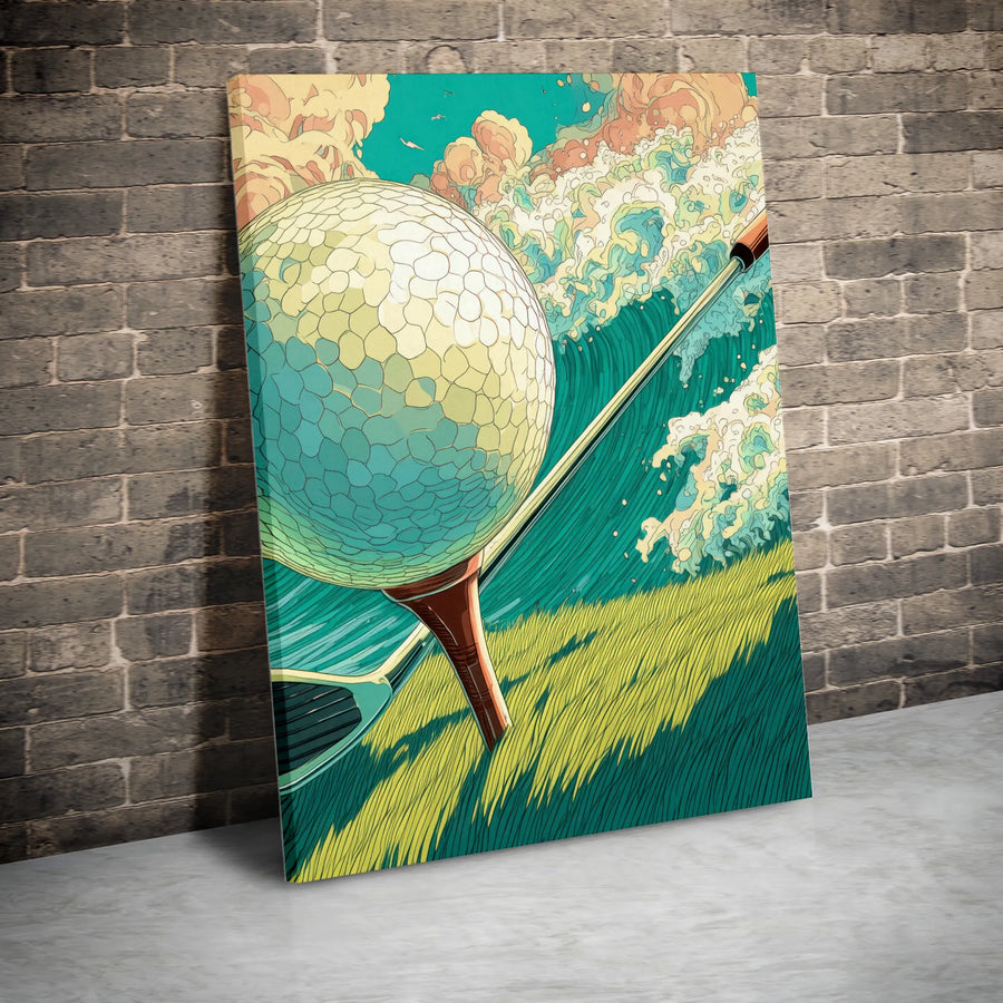 Japanese Great Wave Golf Canvas Print | Ukiyo-e Style Golf Ball Art | Premium Gallery Wrapped Wall Decor | Unique Sports Gift for Golfers