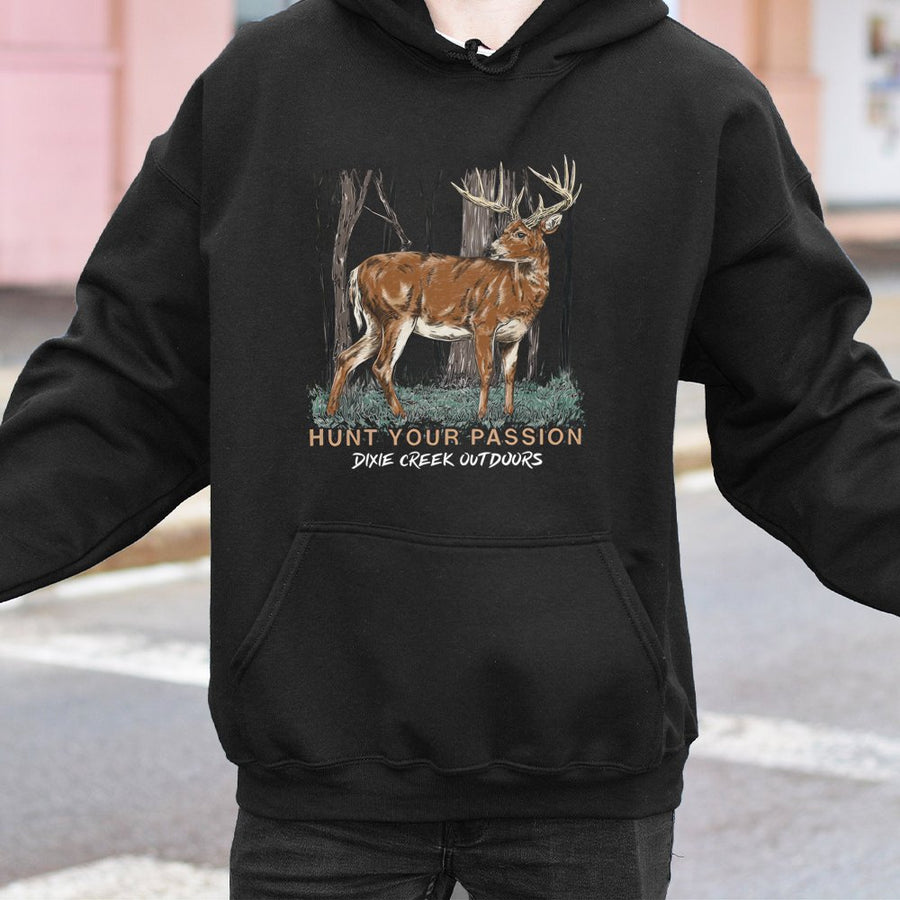 Buck Deer Hunting Hoodie | Hunt Your Passion Graphic Print | Premium Cotton Blend Sweatshirt | Wildlife Lover Gift For Men And Women