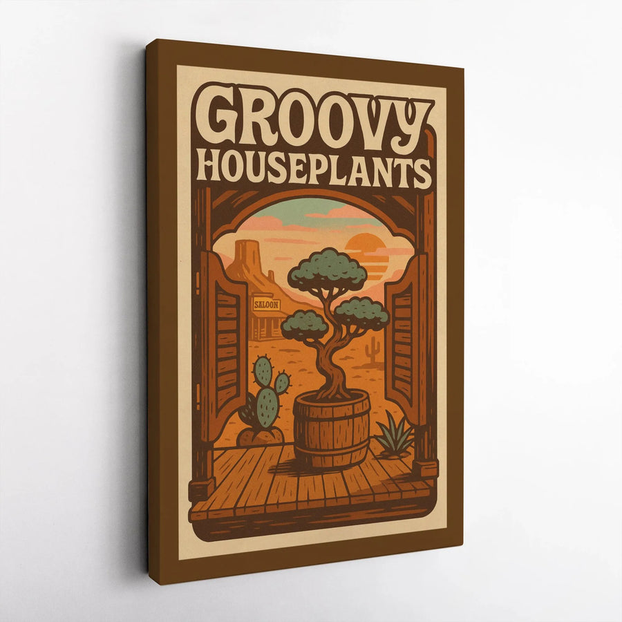 Groovy Houseplants Canvas Art | 70s Style Western Saloon Print | Premium Fade-Resistant Canvas | Unique Home Decor Gift for Plant Lover