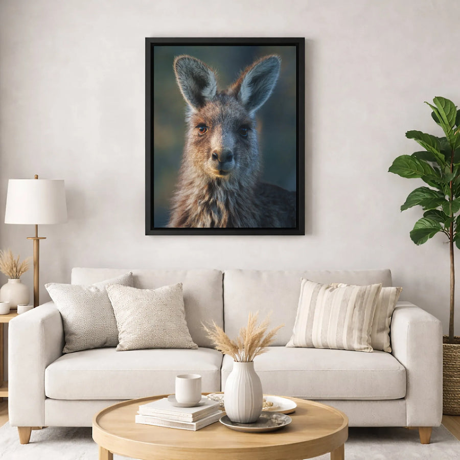Kangaroo Portrait Canvas Art | Close-Up Australian Wildlife Print | 1.25-Inch Premium Gallery Wrap | Modern Nature Home Decor Wall Art