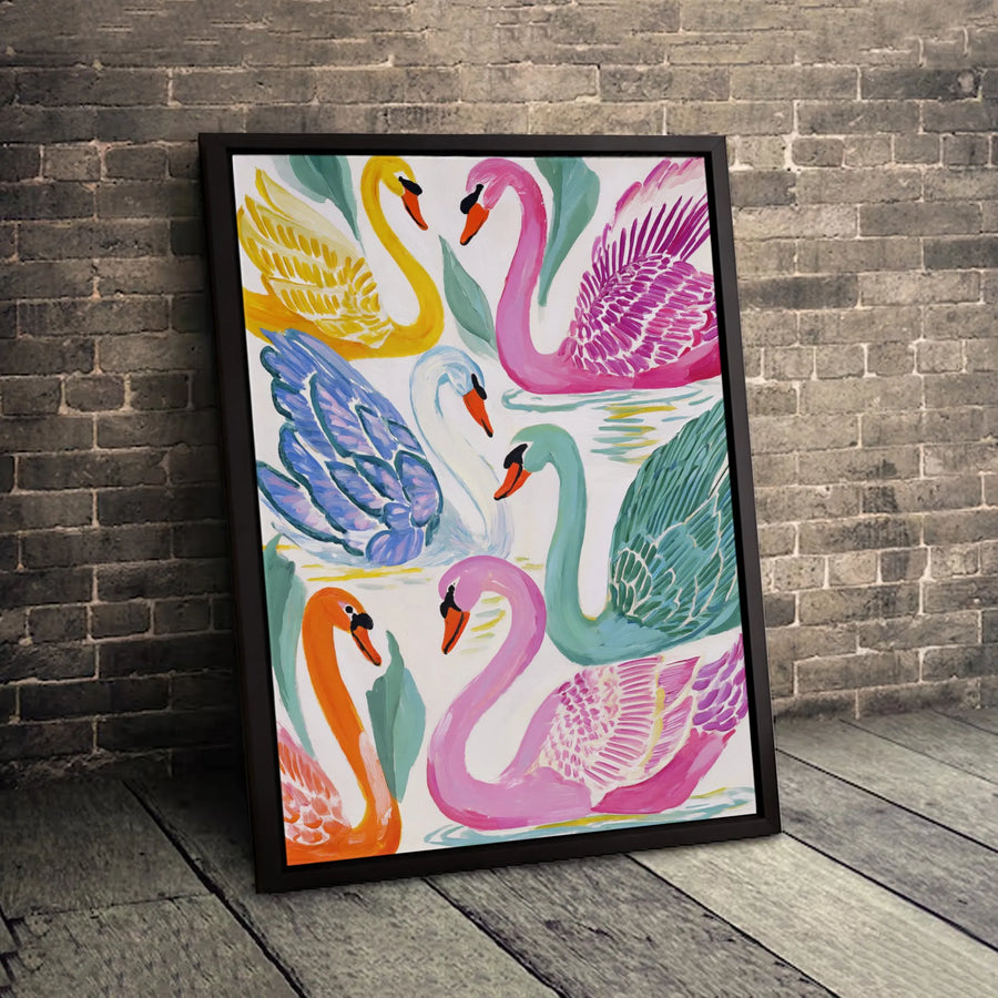 Colorful Swan Wall Art Canvas | Vibrant Modern Animal Painting Print | Gallery Quality 1.25 Inch Profile | Unique Home Decor for Living Room Gift