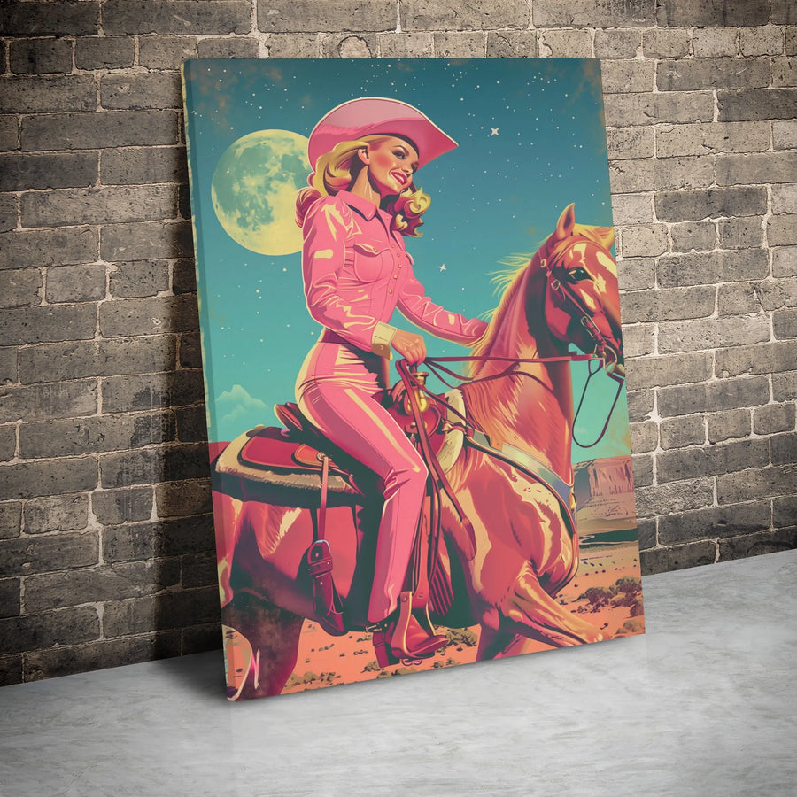 Pink Cowgirl Wall Art | Vintage Western Horse Canvas Print | Premium Gallery Wrap Decor | Gift for Western Aesthetic Lovers