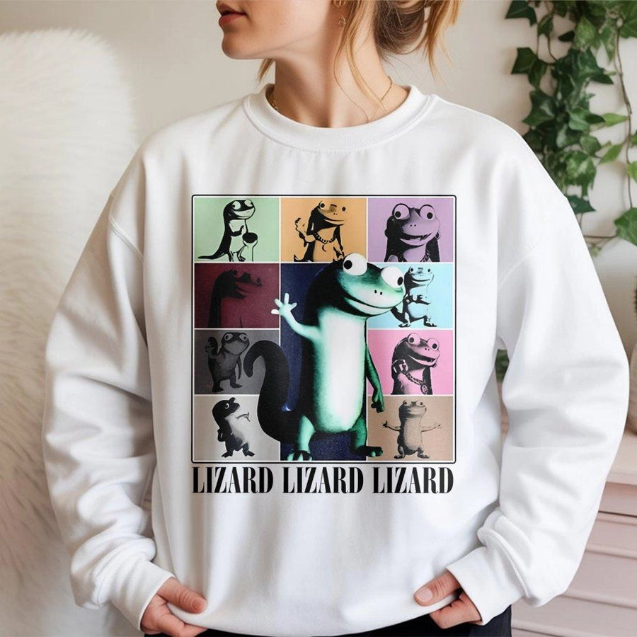 Lizard Meme Sweatshirt | Retro Funny Animal Graphic Tee | Premium Cotton Blend Crewneck | Viral Internet Culture Gift for Reptile Lovers
