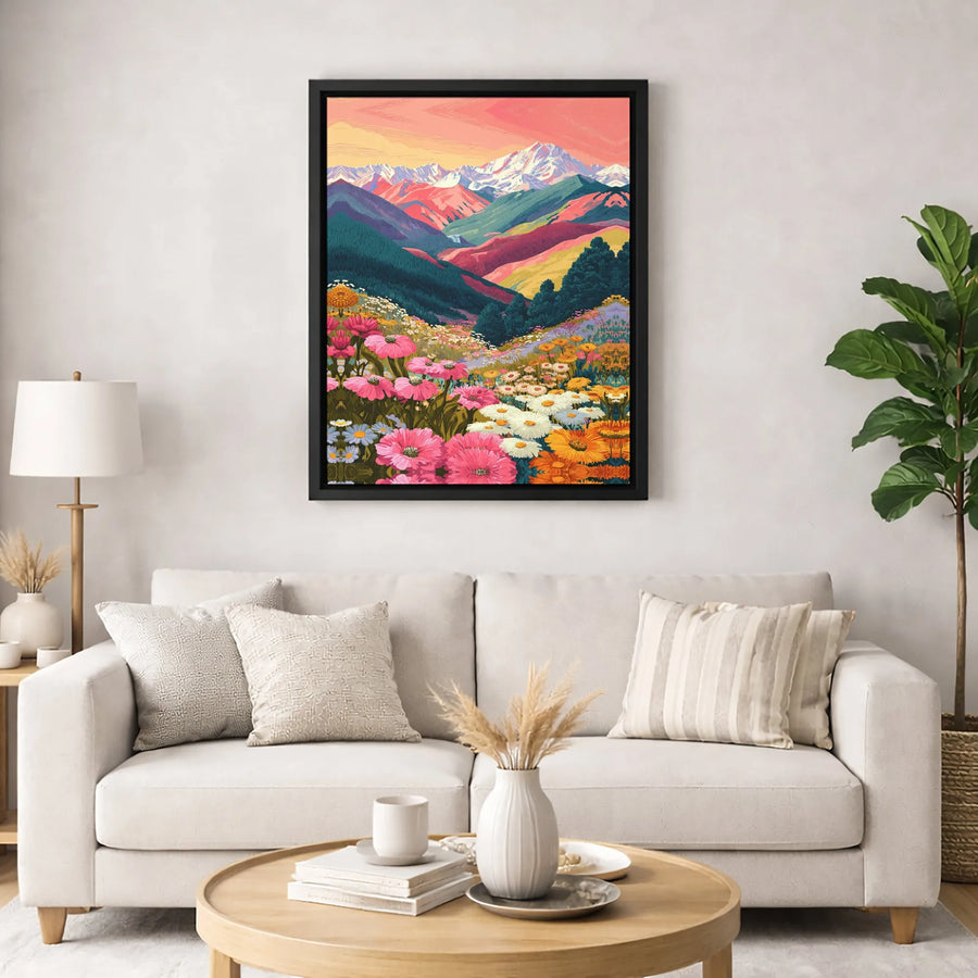 Mountain Wildflower Landscape Canvas Wall Art | Colorful Botanical Meadow Print | Gallery-Quality 1.25" Profile | Modern Home Decor Gift
