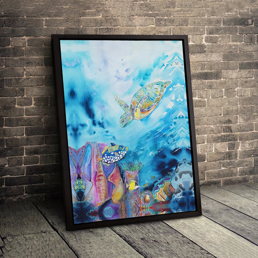 Sea Turtle Wall Art | Watercolor Ocean Coral Reef Print | 1.25-Inch Gallery Wrapped Canvas | Coastal Bathroom or Living Room Decor Gift